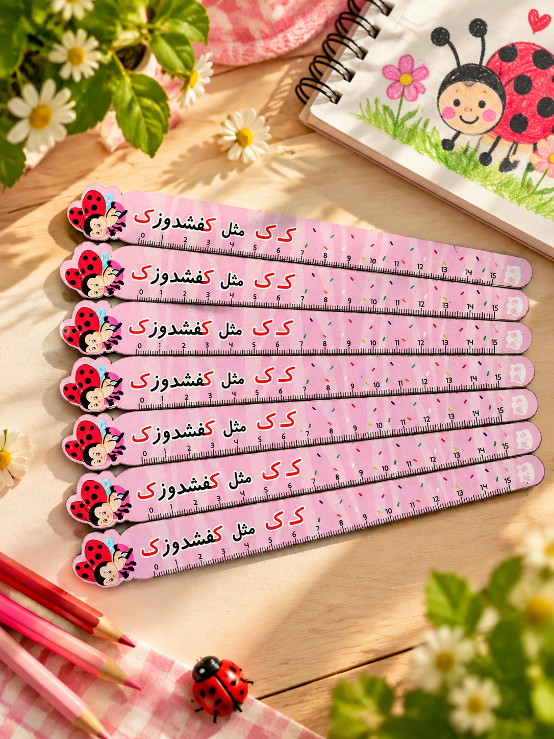 گیفت خطکش چوبی حرف ک مثل کفشدوزک